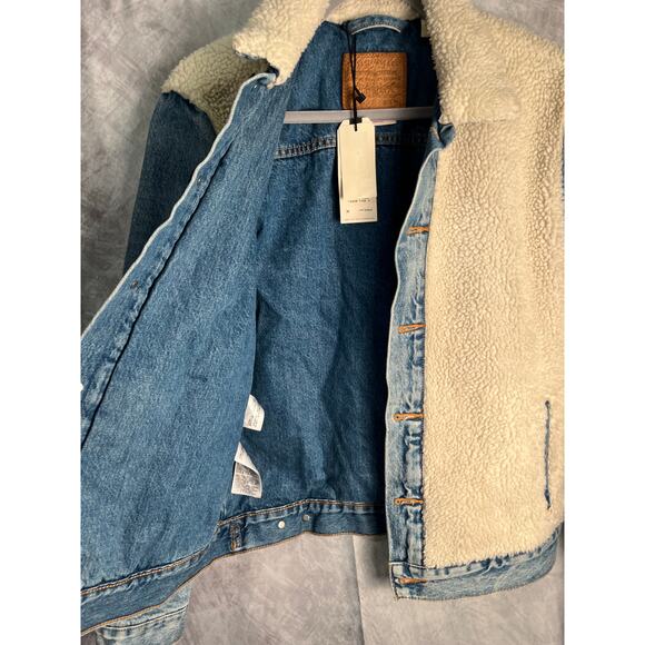 Levi’s Premium Sherpa Trucker Jacket Men’s Medium Denim Fleece Collar - Picture 3 of 7